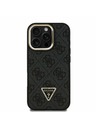 Guess Guess PU 4G Strass Dreiecks-Logo Ständer Kamera-Rahmen MagSafe Rückseite Hülle für iPhone 16 Pro Max Schwarz