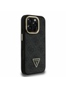 Guess Guess PU 4G Strass Dreiecks-Logo Ständer Kamera-Rahmen MagSafe Rückseite Hülle für iPhone 16 Pro Max Schwarz