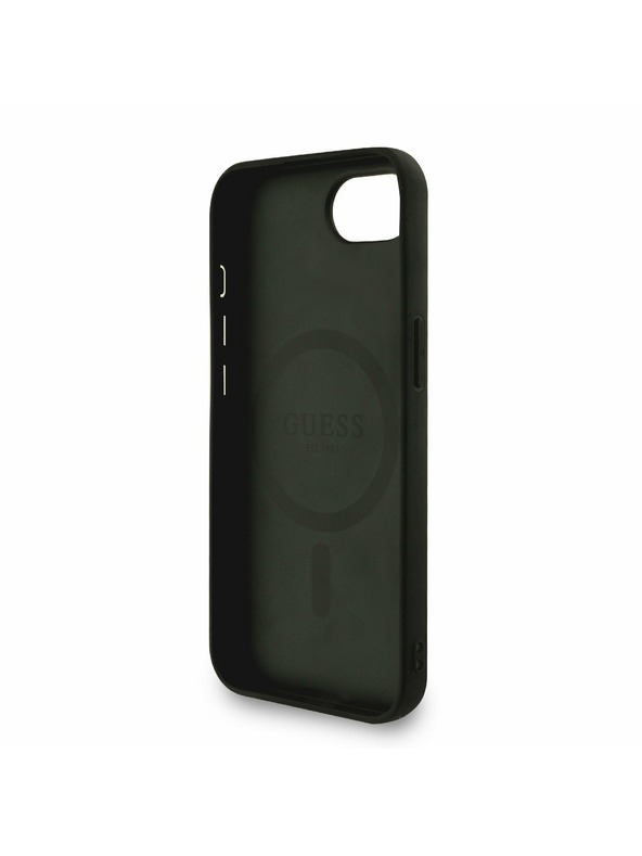 Guess Guess PU Leder 4G Farbiger Ring Riemen MagSafe Rückseite Hülle für iPhone 16e Schwarz