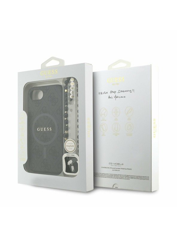 Guess Guess PU Leder 4G Farbiger Ring Riemen MagSafe Rückseite Hülle für iPhone 16e Schwarz