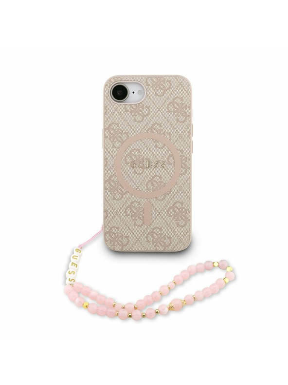 Guess Guess PU Leder 4G Farbiger Ring Riemen MagSafe Rückseite Hülle für iPhone 16e Rosa