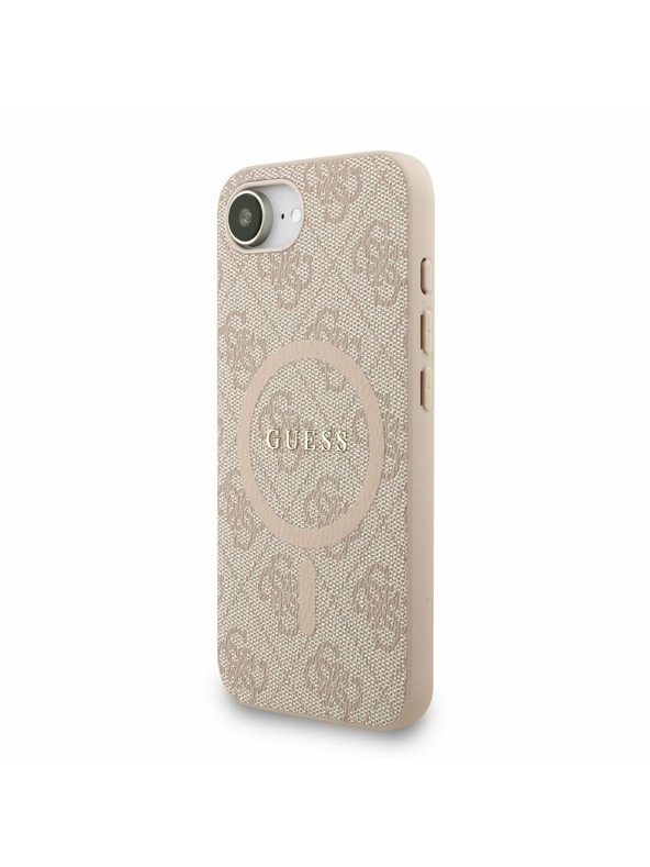 Guess Guess PU Leder 4G Farbiger Ring Riemen MagSafe Rückseite Hülle für iPhone 16e Rosa