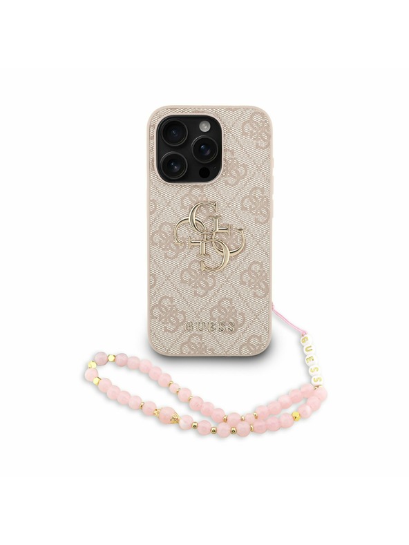 Guess Guess PU 4G Metall-Logo Riemen Rückseite Hülle für iPhone 15 Pro Max Rosa