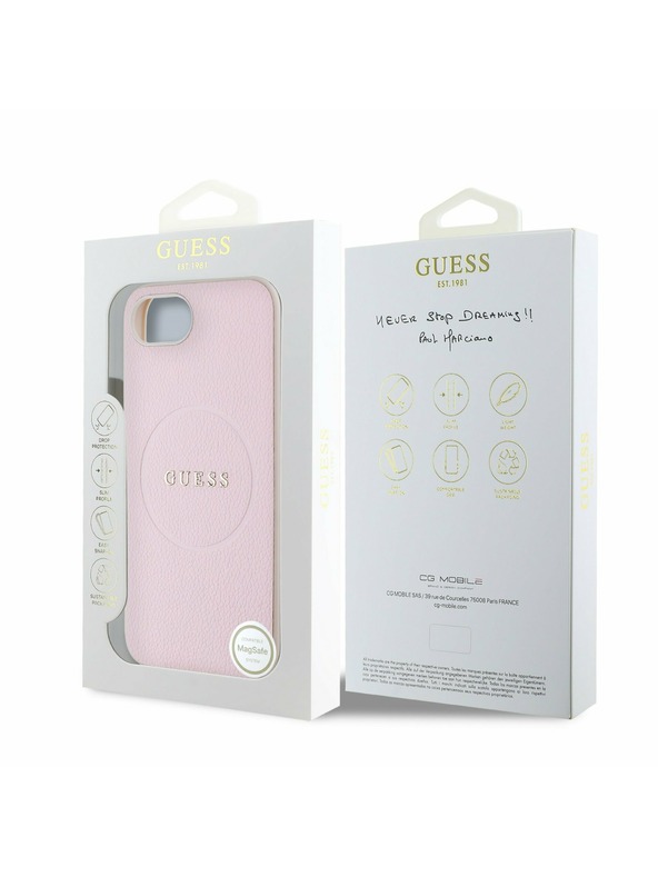Guess Guess PU Genarbtes Klassisches Logo MagSafe Rückseite Hülle für iPhone 16e Rosa