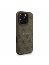 Guess Guess PU Leder 4G Farbiger Ring Riemen MagSafe Rückseite Hülle für iPhone 16 Pro Max Braun