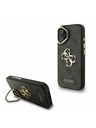 Guess Guess PU 4G Metall-Logo Ständer Kamera-Rahmen Rückseite Hülle für iPhone 16 Schwarz