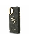 Guess Guess PU 4G Metall-Logo Ständer Kamera-Rahmen Rückseite Hülle für iPhone 16 Schwarz