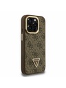 Guess Guess PU 4G Strass Dreiecks-Logo Ständer Kamera-Rahmen MagSafe Rückseite Hülle für iPhone 15 Pro Max Braun