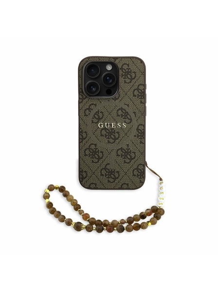Guess Guess PU Leder 4G Farbiger Ring Riemen MagSafe Rückseite Hülle für iPhone 15 Pro Braun
