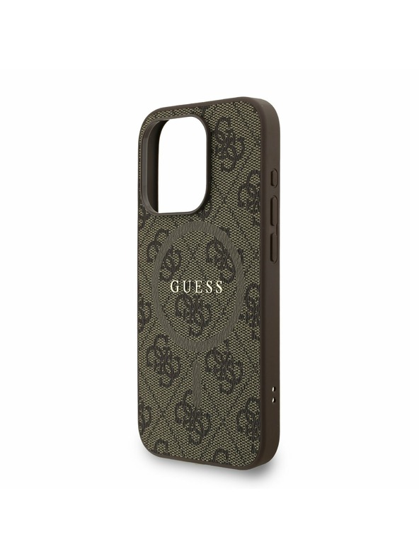 Guess Guess PU Leder 4G Farbiger Ring Riemen MagSafe Rückseite Hülle für iPhone 15 Pro Braun