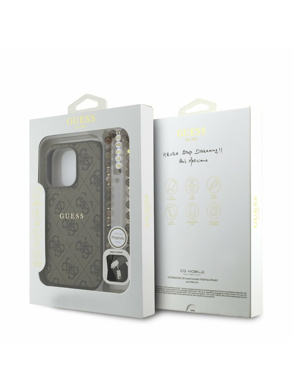 Guess Guess PU Leder 4G Farbiger Ring Riemen MagSafe Rückseite Hülle für iPhone 15 Pro Braun