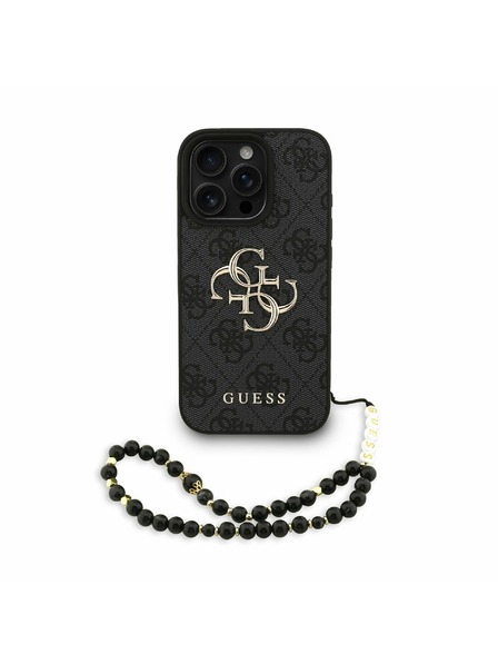 Guess Guess PU 4G Metall-Logo Riemen Rückseite Hülle für iPhone 16 Pro Schwarz