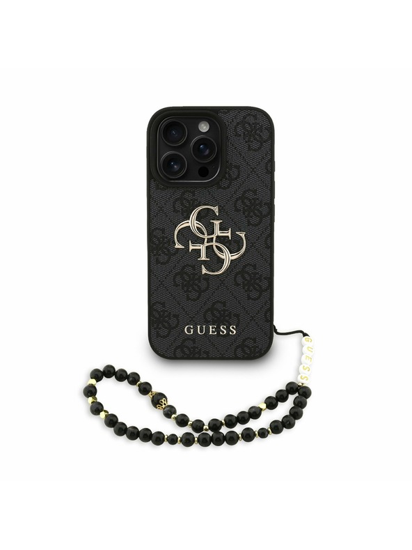 Guess Guess PU 4G Metall-Logo Riemen Rückseite Hülle für iPhone 16 Pro Schwarz