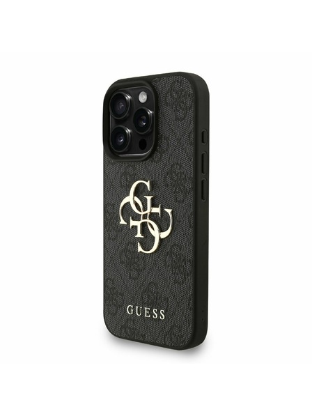 Guess Guess PU 4G Metall-Logo Riemen Rückseite Hülle für iPhone 16 Pro Schwarz