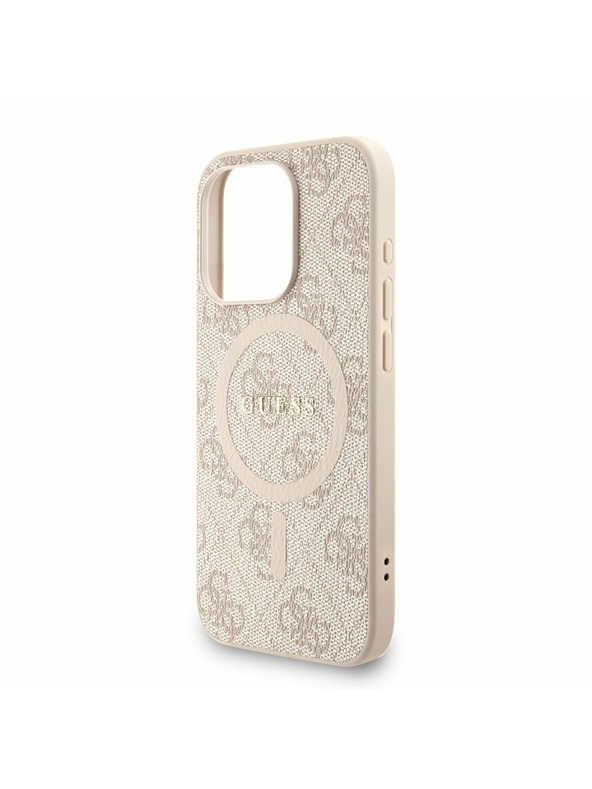 Guess Guess PU Leder 4G Farbiger Ring Riemen MagSafe Rückseite Hülle für iPhone 15 Pro Rosa