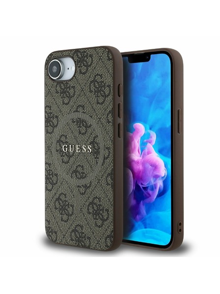 Guess Guess PU Leder 4G Farbiger Ring MagSafe Rückseite Hülle für iPhone 16e Braun