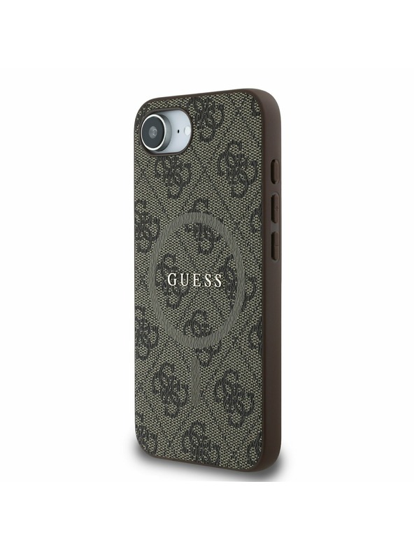 Guess Guess PU Leder 4G Farbiger Ring MagSafe Rückseite Hülle für iPhone 16e Braun
