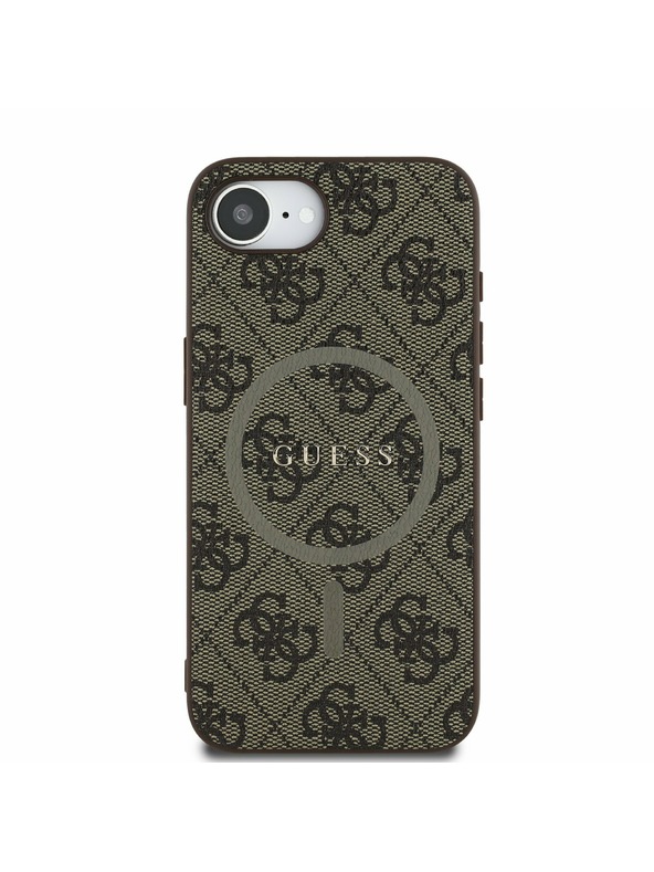 Guess Guess PU Leder 4G Farbiger Ring MagSafe Rückseite Hülle für iPhone 16e Braun