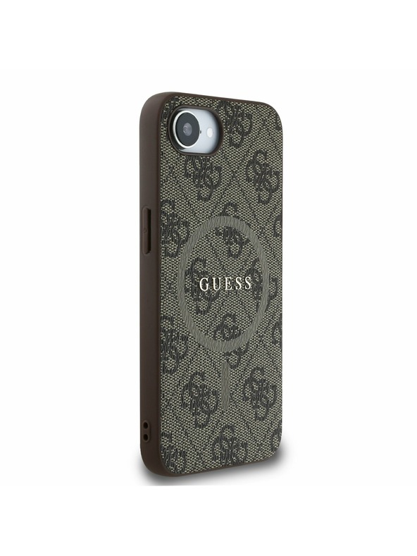 Guess Guess PU Leder 4G Farbiger Ring MagSafe Rückseite Hülle für iPhone 16e Braun