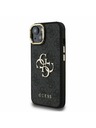 Guess Guess PU 4G Metall-Logo Ständer Kamera-Rahmen Rückseite Hülle für iPhone 15 Schwarz