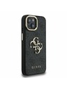 Guess Guess PU 4G Metall-Logo Ständer Kamera-Rahmen Rückseite Hülle für iPhone 15 Schwarz