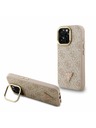 Guess Guess PU 4G Strass Dreiecks-Logo Ständer Kamera-Rahmen MagSafe Rückseite Hülle für iPhone 16 Pro Max Rosa