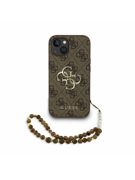 Guess Guess PU 4G Metall-Logo Riemen Rückseite Hülle für iPhone 15 Braun