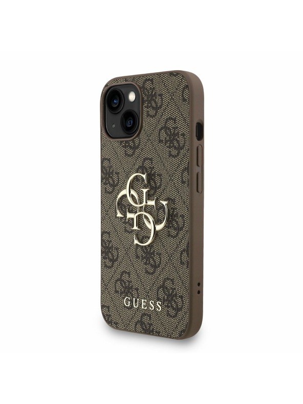 Guess Guess PU 4G Metall-Logo Riemen Rückseite Hülle für iPhone 15 Braun