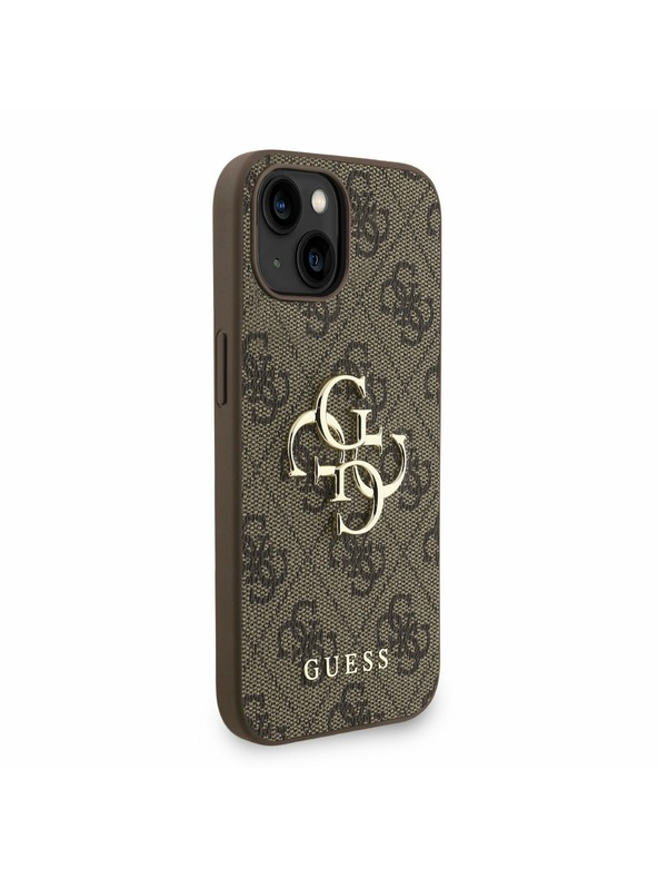 Guess Guess PU 4G Metall-Logo Riemen Rückseite Hülle für iPhone 15 Braun