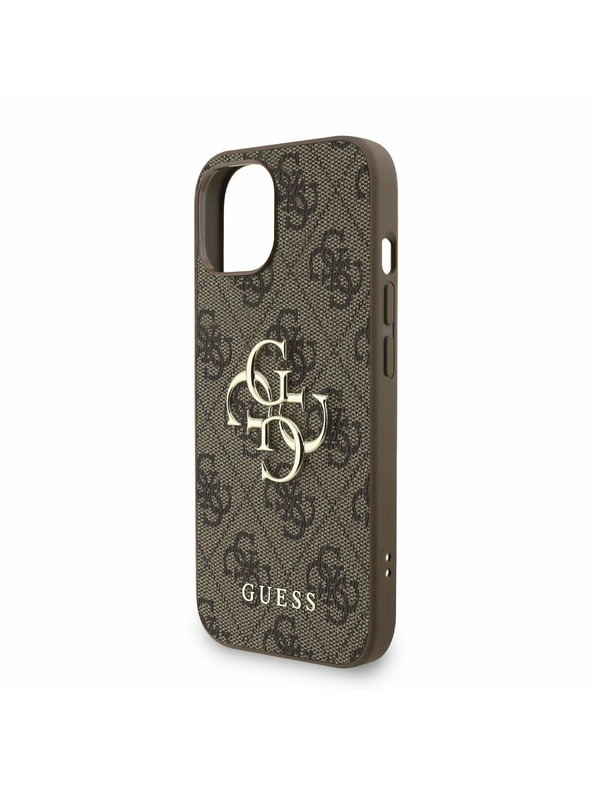 Guess Guess PU 4G Metall-Logo Riemen Rückseite Hülle für iPhone 15 Braun