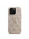 Guess Guess PU 4G Metall-Logo Ständer Kamera-Rahmen Rückseite Hülle für iPhone 16 Pro Max Rosa