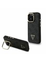 Guess Guess PU 4G Strass Dreiecks-Logo Ständer Kamera-Rahmen MagSafe Rückseite Hülle für iPhone 15 Pro Schwarz