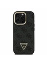 Guess Guess PU 4G Strass Dreiecks-Logo Ständer Kamera-Rahmen MagSafe Rückseite Hülle für iPhone 15 Pro Schwarz