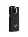 Guess Guess PU 4G Strass Dreiecks-Logo Ständer Kamera-Rahmen MagSafe Rückseite Hülle für iPhone 15 Pro Schwarz