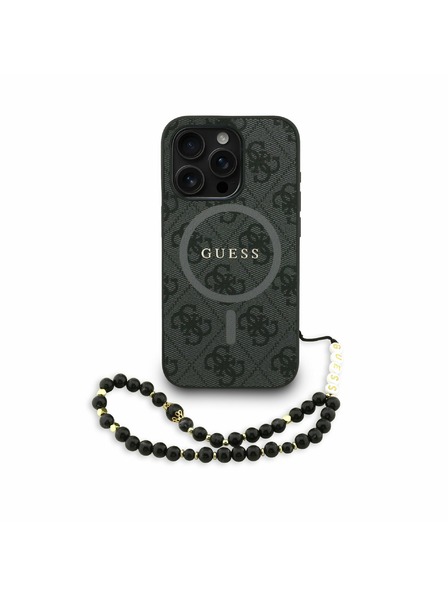 Guess Guess PU Leder 4G Farbiger Ring Riemen MagSafe Rückseite Hülle für iPhone 15 Pro Max Schwarz
