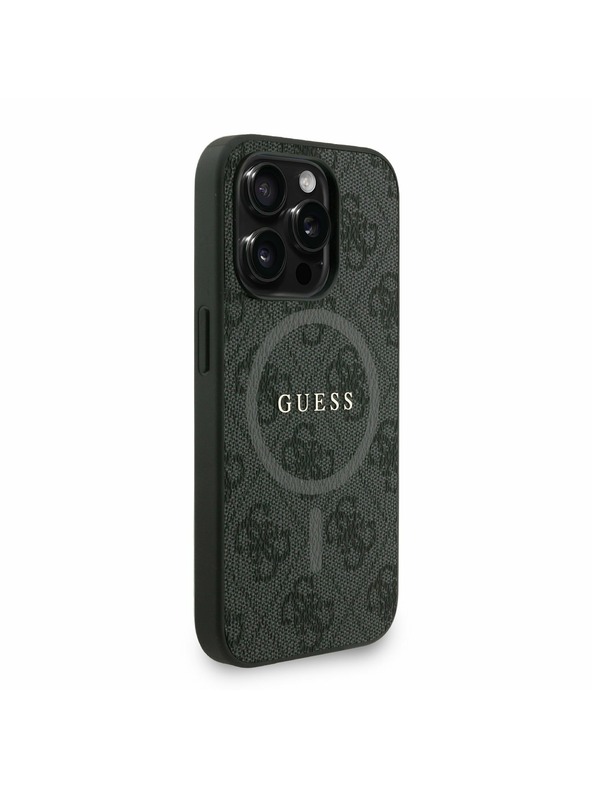 Guess Guess PU Leder 4G Farbiger Ring Riemen MagSafe Rückseite Hülle für iPhone 15 Pro Max Schwarz