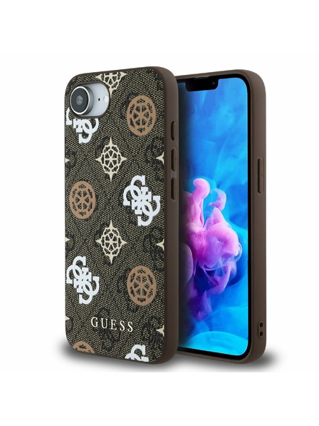 Guess Guess PU 4G Pfingstrose MagSafe Rückseite Hülle für iPhone 16e Braun