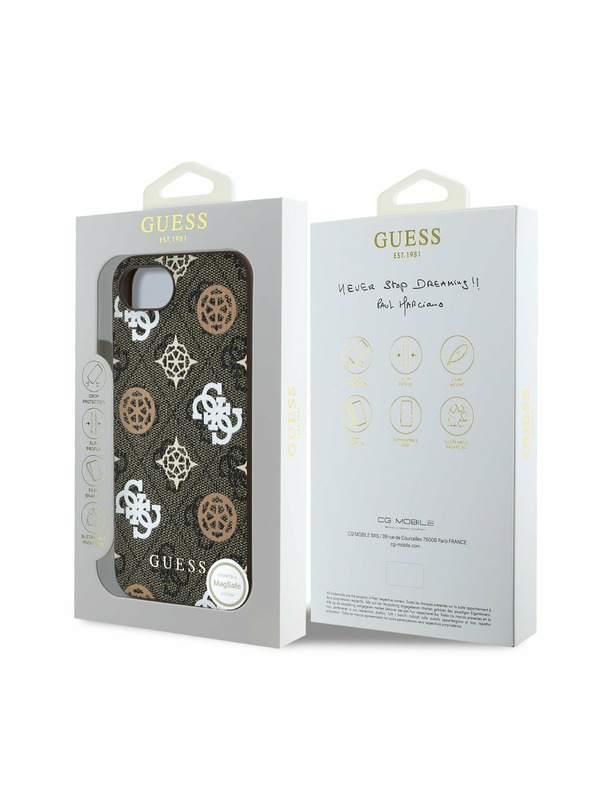 Guess Guess PU 4G Pfingstrose MagSafe Rückseite Hülle für iPhone 16e Braun