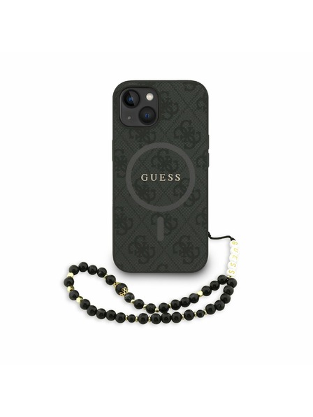 Guess Guess PU Leder 4G Farbiger Ring Riemen MagSafe Rückseite Hülle für iPhone 15 Schwarz