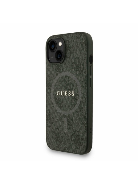 Guess Guess PU Leder 4G Farbiger Ring Riemen MagSafe Rückseite Hülle für iPhone 15 Schwarz