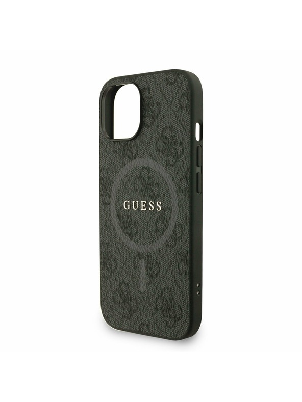 Guess Guess PU Leder 4G Farbiger Ring Riemen MagSafe Rückseite Hülle für iPhone 15 Schwarz