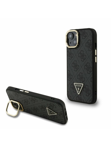 Guess Guess PU 4G Strass Dreiecks-Logo Ständer Kamera-Rahmen MagSafe Rückseite Hülle für iPhone 13 Schwarz