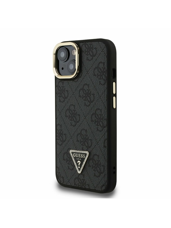 Guess Guess PU 4G Strass Dreiecks-Logo Ständer Kamera-Rahmen MagSafe Rückseite Hülle für iPhone 13 Schwarz