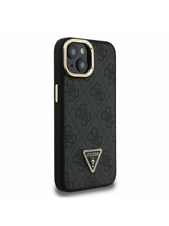 Guess Guess PU 4G Strass Dreiecks-Logo Ständer Kamera-Rahmen MagSafe Rückseite Hülle für iPhone 13 Schwarz