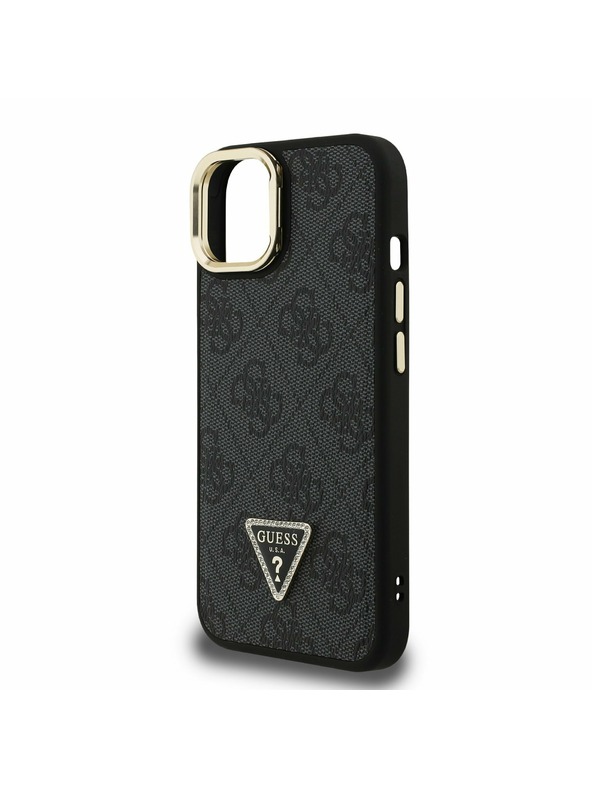 Guess Guess PU 4G Strass Dreiecks-Logo Ständer Kamera-Rahmen MagSafe Rückseite Hülle für iPhone 13 Schwarz