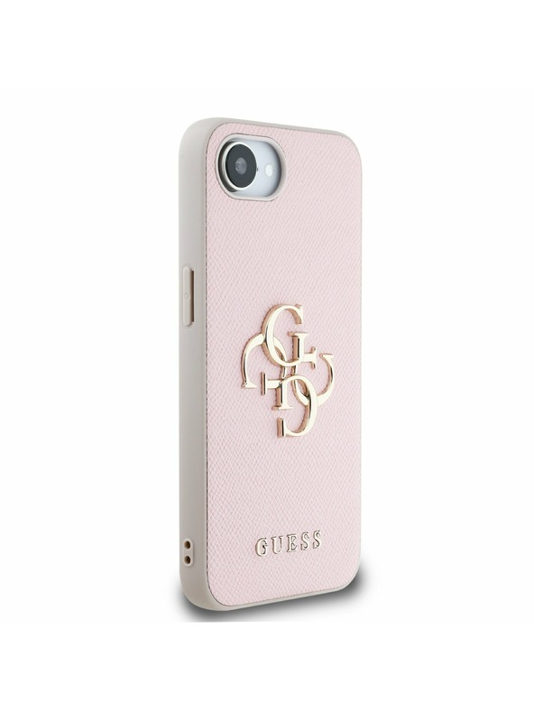 Guess Guess PU Genarbte 4G Metall-Logo Rückseite Hülle für iPhone 16e Pink