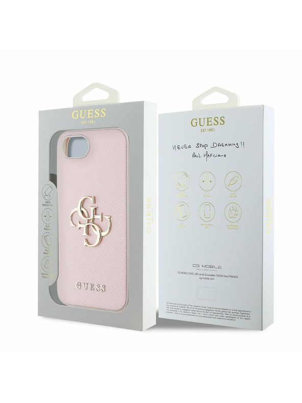 Guess Guess PU Genarbte 4G Metall-Logo Rückseite Hülle für iPhone 16e Pink