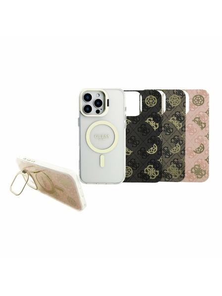 Guess Guess PC/TPU Verchromter Stand Kamera Rahmen MagSafe Rückseite Hülle mit auswechselbarem Hintergrund für iPhone 16 Pro Max