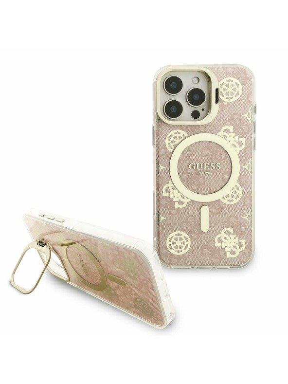 Guess Guess PC/TPU Verchromter Stand Kamera Rahmen MagSafe Rückseite Hülle mit auswechselbarem Hintergrund für iPhone 16 Pro Max