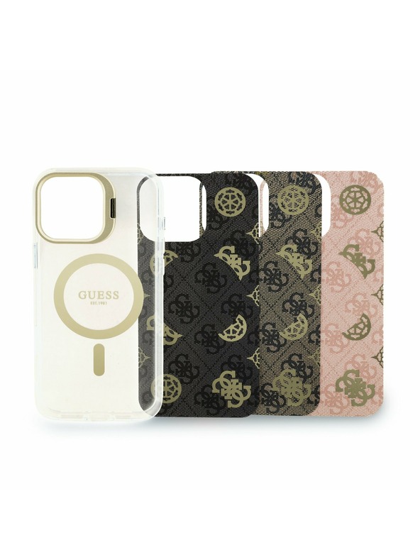 Guess Guess PC/TPU Verchromter Stand Kamera Rahmen MagSafe Rückseite Hülle mit auswechselbarem Hintergrund für iPhone 16 Pro Max